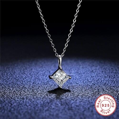Geoki Passed Diamond Test 1.2 ct Perfect Cut D Color VVS1 Moissanite Square Shape Pendant Necklace 925 Sterling Silver Chain