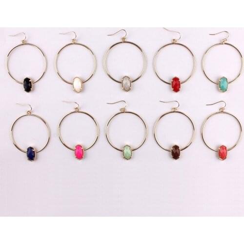 Hot New Fashion Designer Inspired Oval Claws Faceted Resin Stone Circle Hoop Earrings for Women Girl Christmas Gift