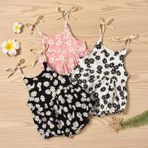 New Baby Girls Romper, Daisy Print Sleeveless Sling Bodysuit One-piece Suit for Birthday Party Photography
