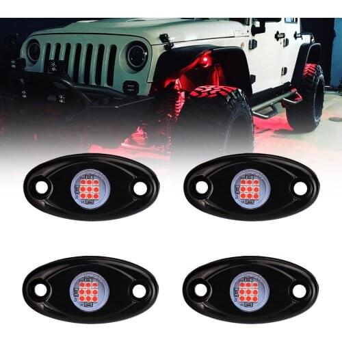 Red 4 Pods LED Rock Lights Decorative Atmosphere Under Body Light for Jeep Truck Off-Road UTV Boat 9W