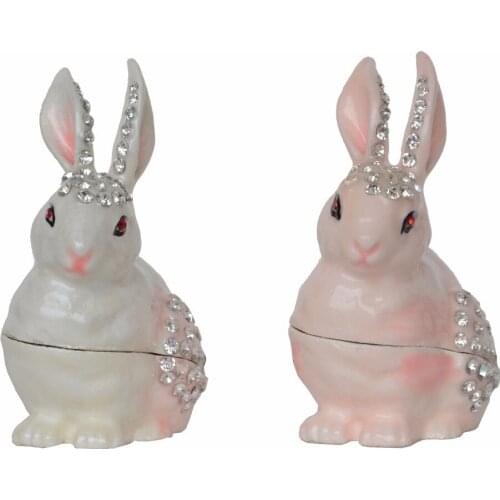 Rabbit Hinged Trinket Jewelry Box Bejeweled Ring Holder Animal Figurine Collectible