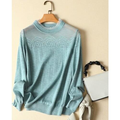 Lace Knitted Solid Women Sweater Pullovers Autumn New 2021 Long-Sleeved Casual All Match Female Pulls Outwear Tops