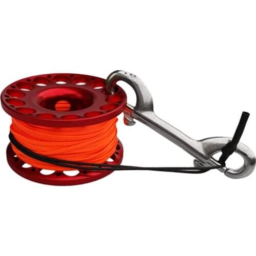 MagiDeal Red Aluminum Alloy Dive Finger Reel Guide Line Spool with 98ft Line, Double Ended bolt Clip for Scuba Diving Snorkeling