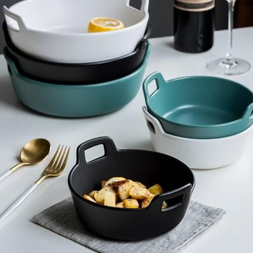 Small Creative Double Ear Fruit Salad Bowl Household Japanese Tableware Ceramic Soup Bowl Noodles Bowl Boiled Fish Soup