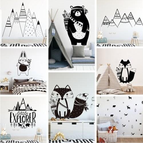 Cartoon Tribal Animals Vinyl Wall Sticker For Kids Room Decoration Babys Bedroom Decor Decals Stickers Bear Fox art wallpaper