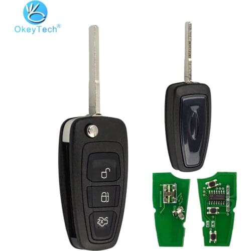 OkeyTech for Ford for Focus C-Max Fiesta Mondeo Transit 3 Button Car Remote Key Flip Folding 433mhz 4D63 Chip Uncut HU101 Blade