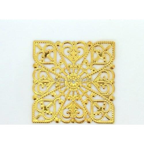 Free shipping-50Pcs Gold Tone Filigree Square Wraps Connectors Metal Crafts Gift Decoration DIY Finding Connectors 40x40mm J0565