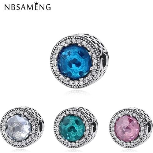 Authentic 925 Sterling Silver Radiant Colorful CZ Glass Stopper Lock Clip Beads Fits Original Bracelets Charm Jewelry