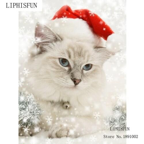 Full Square Drill 5D DIY Diamond Painting Christmas Cat Diamond Embroidery Cross Stitch Rhinestone Christmas Decoration