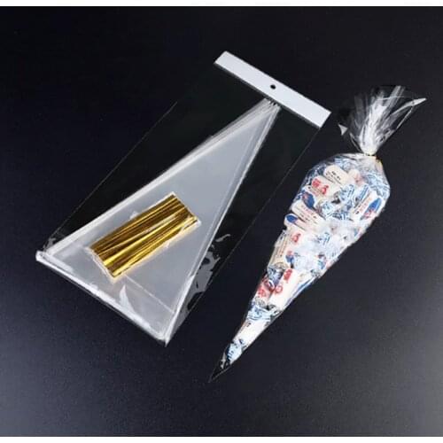 50Pcs/Set Clear Cellophane Packing Bag Transparent Cone Candy Bag For DIY Wedding Birthday Party Favors Bag Popcorn Plastic Bag