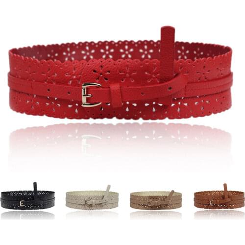 Punk Women Leather Belt Pin Buckle Belts Woman HOT hollow Waistband wide black white red brown blue Clothing Decoration Ceinture