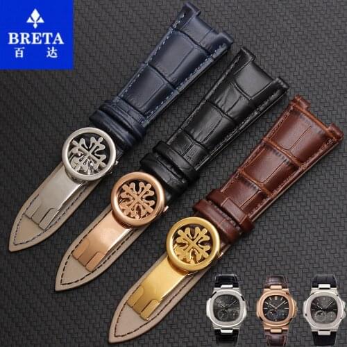 BRETA 25X18mm watch buckle Leather Watch Strap Band Black Brown Blue Fits For PP Nautilus