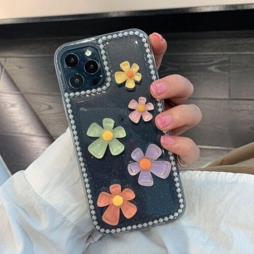Cute Silicone Flower Transparent Phone Case For Apple iPhone 12 Pro Max 11 Mini XS X XR 7 8 Plus SE 2020 Shockproof Back Cover