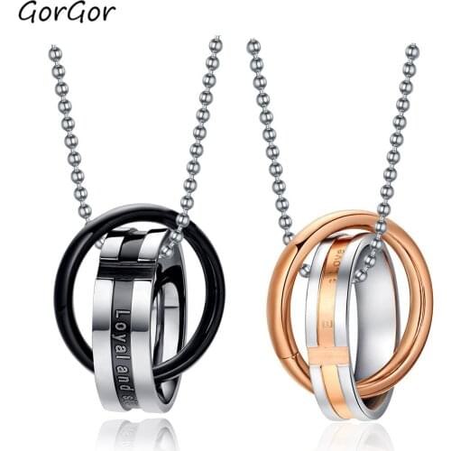 GorGor Necklace Lovers Titanium Steel Pattern Cross Circle Carve English Alphabet Simple Collocation for Various CN-023