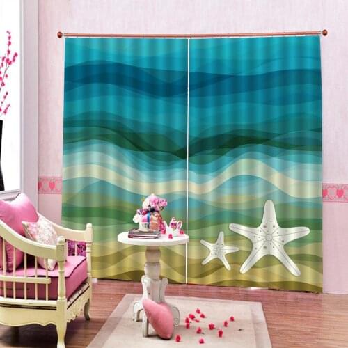 Cartoon Ocean wavy Shower Curtain for Childrens room Blackout Curtains Custom Luxury stereoscopic home Drapes Decor