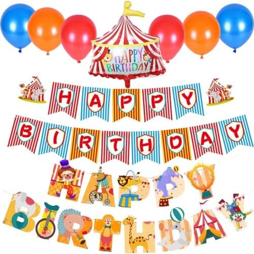 Happy Birthday Banner Bunting Flag GarlandCircus Birthday Decor Foil Ballon Kids Funny Clown Birthday Party Decor 12inch Ballon