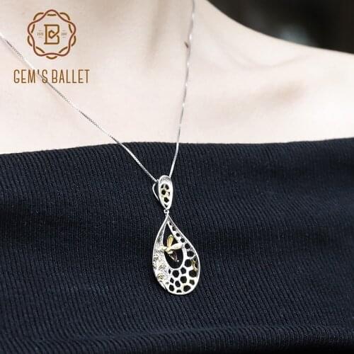 GEMS BALLET 0.21Ct Natural Smoky Quartz 925 Sterling Silver Bees Honey Collection Gemstone Pendant For Women Fine Jewelry
