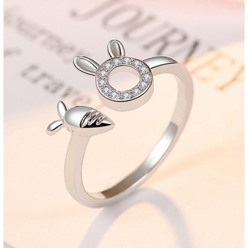 Cute rabbit radish styling opening ring ladies beautiful travel dressing decorations anniversary lover birthday gift jewelry