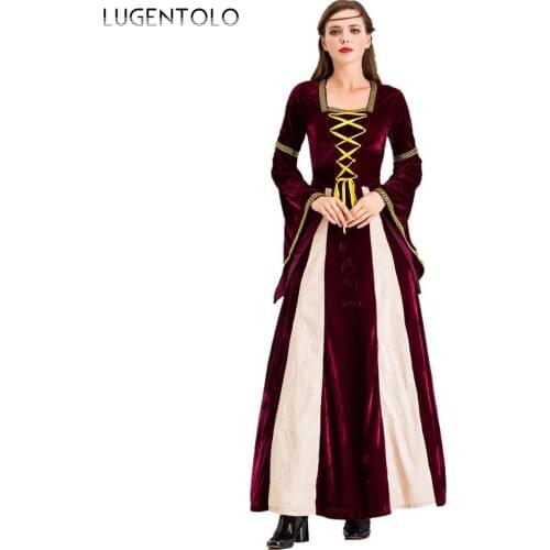 Vintage Dress Women Halloween Long Sleeve Queen Party Dresses Female Dance Bandage Splicing Big Swing Dress Lugentolo