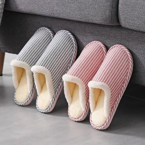 Winter Warm Home Women Slippers Striped Female Slides Indoor Floor Plush Slippers Women House Flat Shoes Couples Slipper WSH3761