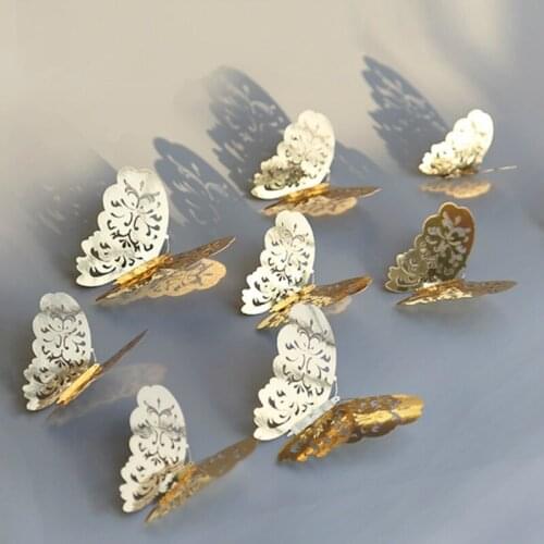 Gold and Silver Hollow Stereo Butterfly 3d Wall Stickers Classroom Room Wall Stickers Living Room TV Wall Decorations Solid