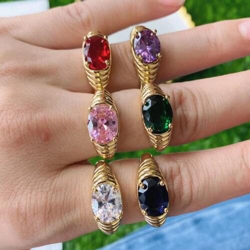10Pcs 2021 New Vintage Female Crystal Jewelry Charm Gold Color Big Wedding Rings For Women Luxury Oval Zircon Engagement Ring