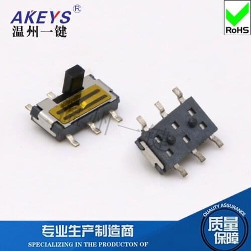 10pcs MST-22C02T Toggle Switches 6-pin 2 files vertical patch With column card slot Film Black handle slide