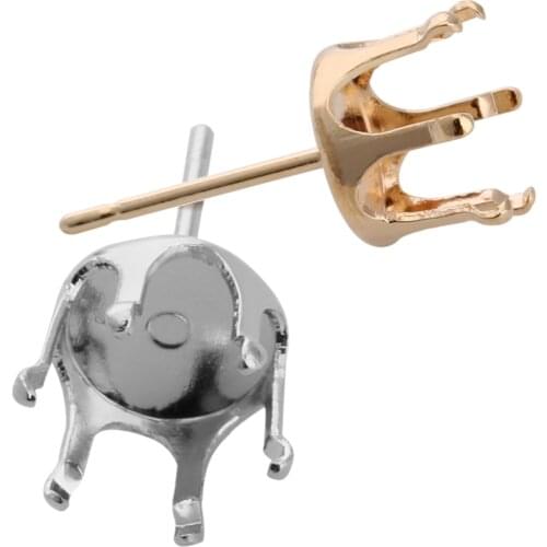 100pcs/lot Fit 4 5 6 7 8 10mm Crystal Glass Cabochons Base Gold Color Copper Claw Prong Earrings Settings DIY Jewelry Findings