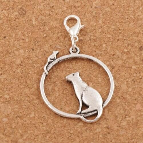 14pcs zinc alloy Mouse Cat On One Ring Clasp European Lobster Trigger Clip On Charm Beads C032