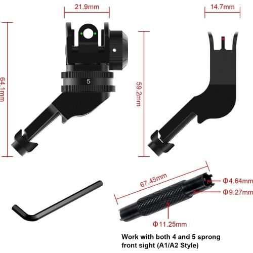 45 Degree Fiber Optics Sight Flip-up Front and Rear Sights Fiber Sights Back Up Sight for Picatinny Weaver Rails