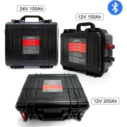 Lifepo4 12V 100Ah 200Ah 24V 100Ah Rechargeable Smart Battery Build-in BMS Long Cycle Life With Charger For Solar System Camping