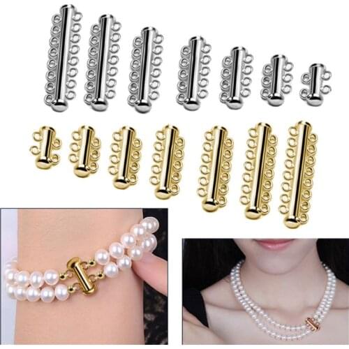 ANGELADY 10Pcs Layered Bracelet Necklaces Slide Strong Magnetic Clasps Tubes Lock Rhodium Plated Buckle Hook Jewelry Findings