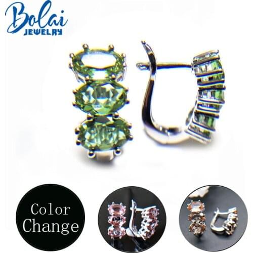 Bolai,Color Change Diaspore Claps earrings zultanite created gemstone jewelry 925 sterling silver for women wife best gift