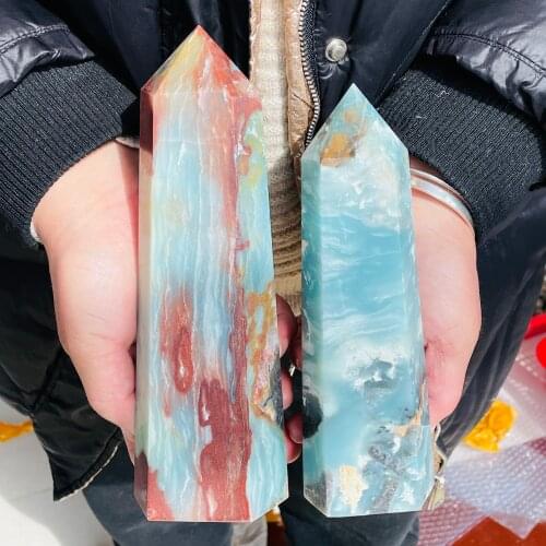 Big！！！Natural Caribbean Calcite Crystal Pillar Polished Healing Chakra Home Decor