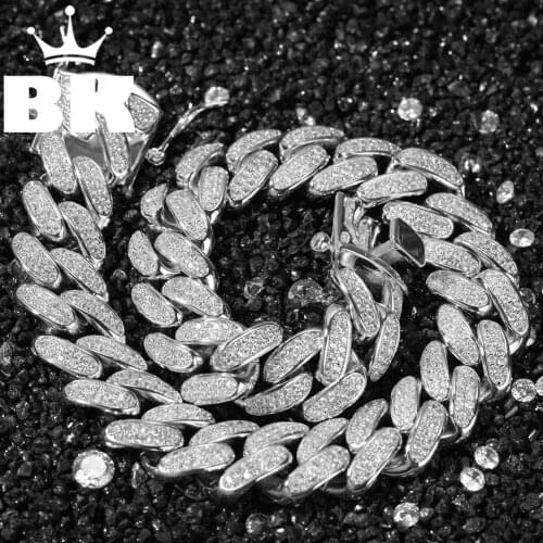 20mm Cubic Zircon Prong Cubans Link Necklace Gold silver color Plated Luxury Copper Micro Paved CZ Cuban Chain