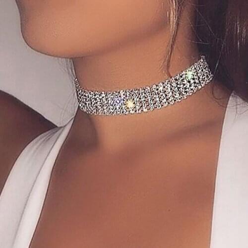 Rhinestone Crystal Choker Necklace Women Punk Gothic Chokers Collier Jeweley Party Prom Silver Diamond Chain Bridal Wedding
