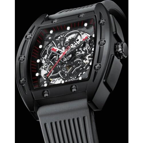 AILANG High-end Mens Automatic Mechanical Watch Business Hollow Luminous Sports Wristwatch Fashion Tonneau Silicone Man Relogio