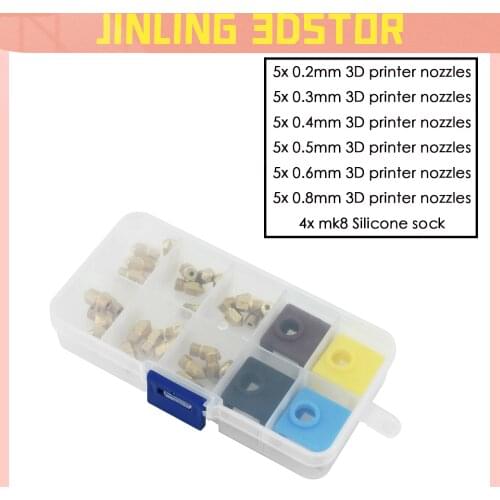 MK8 Extruder Nozzle Extruder Print Head 0.2/0.3/0.4/0.5/0.6/0.8mm mk8 mk9 Silicone sock for Anet A8 E10 Creality CR-10 Ender 3