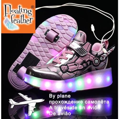 New Pink USB Charging Fashion Girls Boys LED Light Roller Skate Shoes For Children Kids Sneakers With Wheels Two wheels