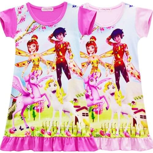 Mia and Me Unicorn Skirt Long Dress Europe and America Short Sleeve Home Dress Summer Tulle Fish Tail Dress Knee Length Clothing