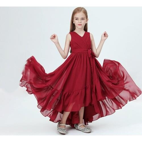 Burgundy Chiffon Flower Girl Dresses For Wedding Evening Party Girls Formal Princess Gown Long 2020 New Junior Bridesmaid Dress
