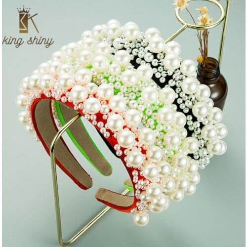 Elegant Baroque Fully Simulated Pearl Headband Vintage Imitation Pearl Beaded Solid Color Fabric Hairband Girls Hair Accessories