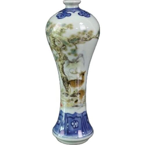 China Old Porcelain Plum Vase With Blue And White Color And Longevity Pattern