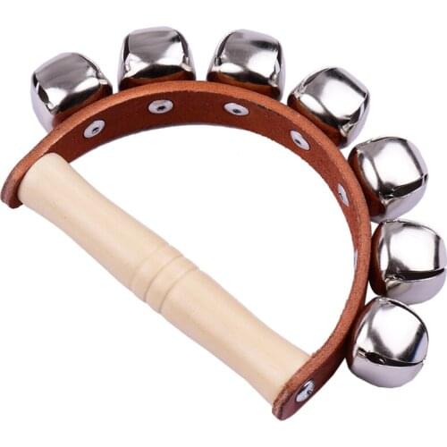 Handbell Hand Bells with 7pcs Jingle Bells Wood Handle Musical Instrument Toy for Music Class