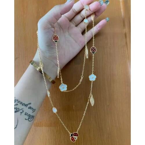 Brand Pure 925 Sterling Silver Jewelry For Women Mother of Pearl Ladybug Wedding Jewelry Set Earrings Necklace Bracelet Luxury