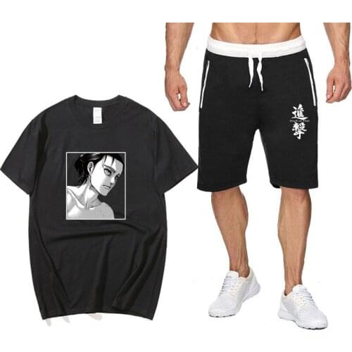 2021 Summer new Mens Sets Attack on Titan T Shirts+Shorts Two Pieces Sets Casual Tracksuit Tshirt anime summer Sportswears set