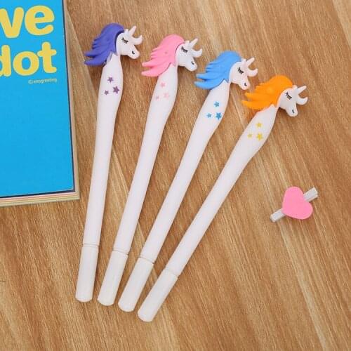 24 pcs Creative stationery animal soft rubber unicorn gel pen cute pony student cartoon office pen cute stationary