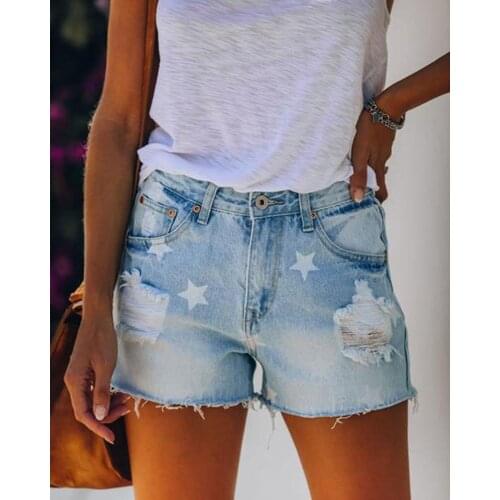 Summer womens solid casual button Pocket Jeans hole water wash jeans shorts hot pants