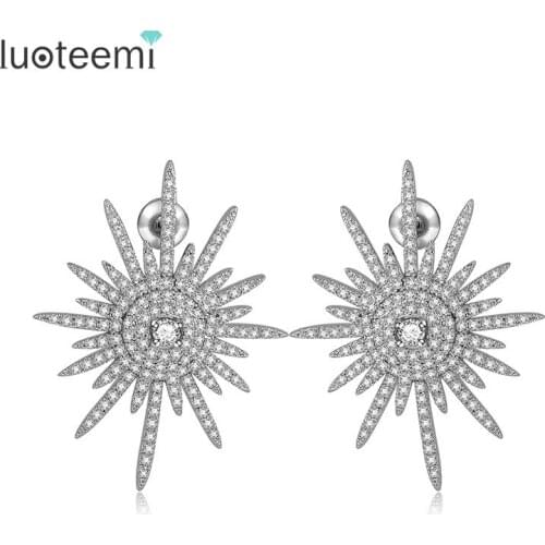 LUOTEEMI New Trendy Korean Fashion Shiny Full White Zircon Micro Paved Big Size Novel Stud Earrings For Women Brincos Jewelry