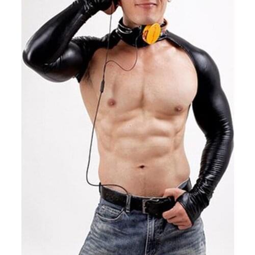 Sexy Latex Fetish Catsuit Men Long Sleeve PVC Black Erotic Nightclub Pole Dance Wear Stripper 2018 new Wetlook Product Sleeves